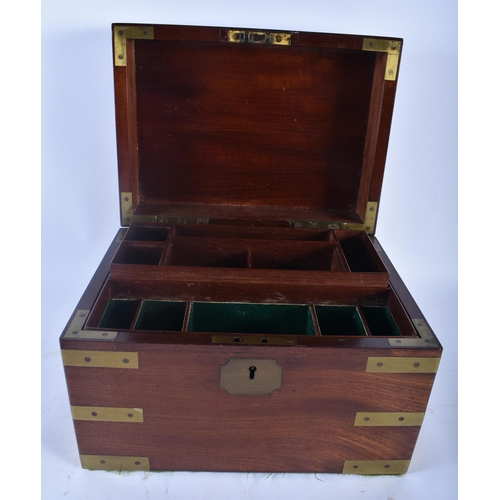 432 - A RARE LARGE 19TH CENTURY MAHOGANY BRASS BOUND CAMPAIGN JEWELLERY BOX with fully fitted interior. 28... 