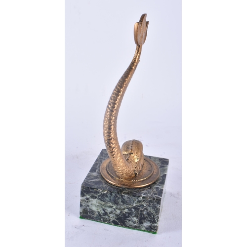 438 - A 19TH CENTURY BRONZE COUNTRY HOUSE MARBLE POCKET WATCH HOLDER formed as a fish. 15 cm high.