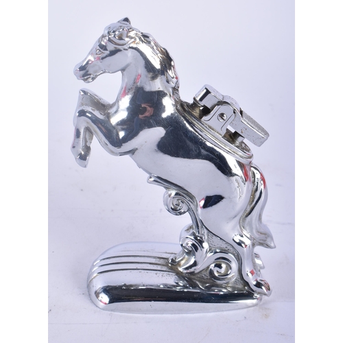 446 - AN UNUSUAL NOVELTY MARITIME CRUET SET together with a rare horse lighter. Largest 18cm wide. (2)