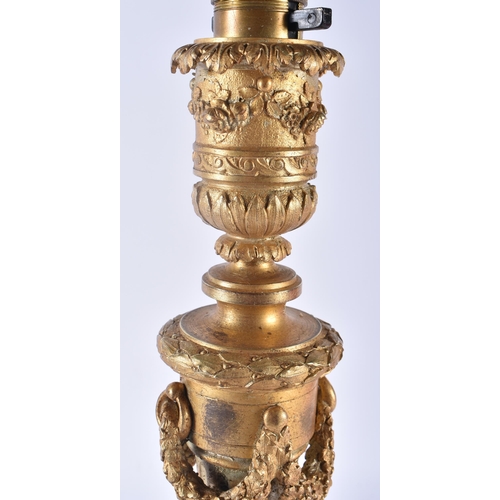 448 - A FINE LARGE 19TH CENTURY FRENCH GILT BRONZE COUNTRY HOUSE LAMP formed as a large candlestick overla... 