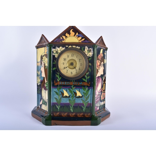 458 - A LARGE EARLY 20TH CENTURY FOLEY INTARSIO CARPE DIEM POTTERY CLOCK C1900 designed by Frederick Rhead... 