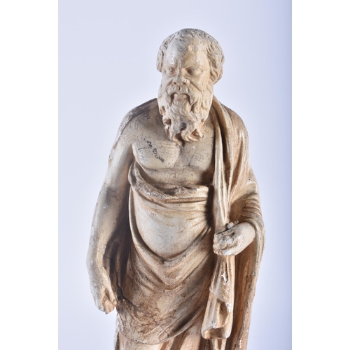 459 - A LARGE COUNTRY HOUSE PLASTER FIGURE OF A BEARDED MALE modelled wearing robes. 40 cm high.