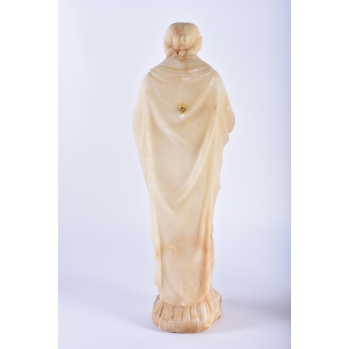 465 - A LARGE PAIR OF 19TH CENTURY EUROPEAN CARVED ALABASTER FIGURES OF SAINTS modelled in flowing robes. ... 