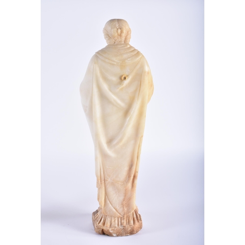 465 - A LARGE PAIR OF 19TH CENTURY EUROPEAN CARVED ALABASTER FIGURES OF SAINTS modelled in flowing robes. ... 