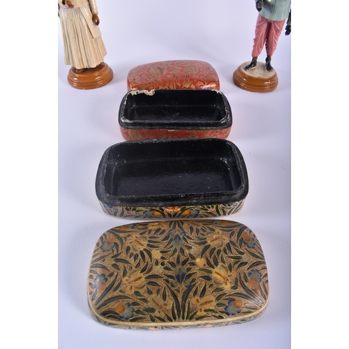 470 - A PAIR OF 19TH CENTURY INDIAN COMPANY SCHOOL PAINTED POTTERY FIGURES together with a pair of similar... 