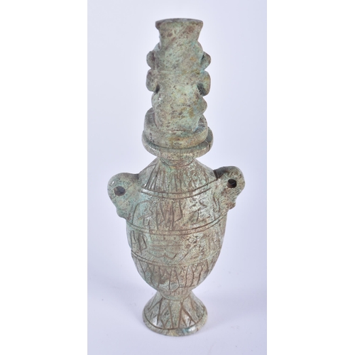 481 - AN ANCIENT EGYPTIAN HIEROGLYPHIC VESSEL BES JAR AND COVER 664-332 BC. 16 cm high.