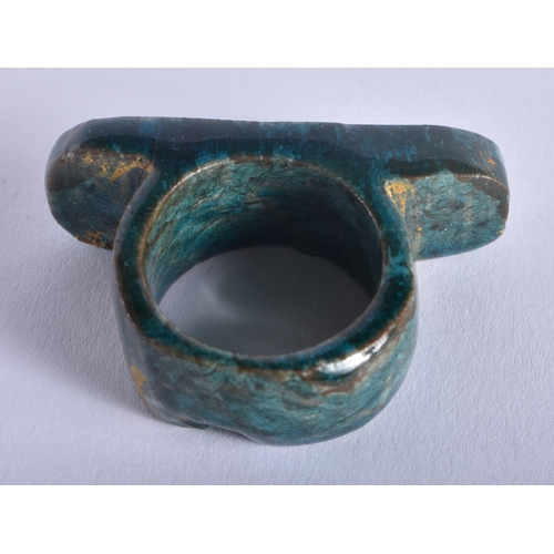 488 - AN ANCIENT EGYPTIAN FAIENCE GLAZED RING 664-332 BC. 4 cm x 3 cm.