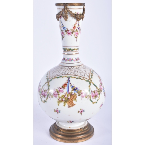 489 - A 19TH CENTURY FRENCH SEVRES PORCELAIN BULBOUS VASE painted with floral swags and baskets of flowers... 