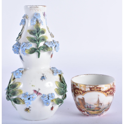 490 - A 19TH CENTURY GERMAN MEISSEN STYLE PORCELAIN GOURD VASE together with an Augustus Rex porcelain cup... 