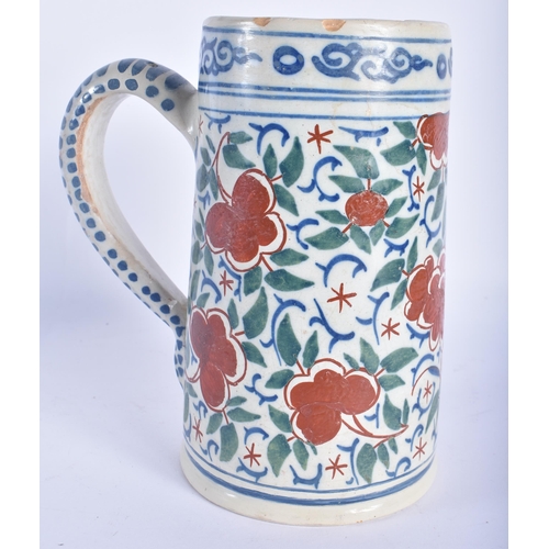 493 - A RARE EARLY 18TH CENTURY DELFT TIN GLAZED TANKARD together with an unusual Dutch delft Kraak type d... 