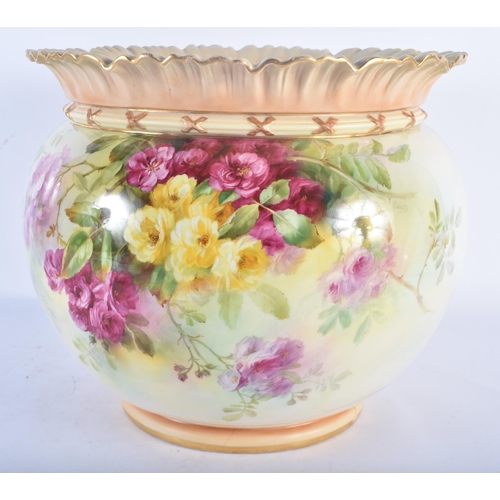 494 - A VERY LARGE ROYAL WORCESTER BLUSH IVORY JARDINIERE by Roberts, painted with bold floral sprays. 28 ... 