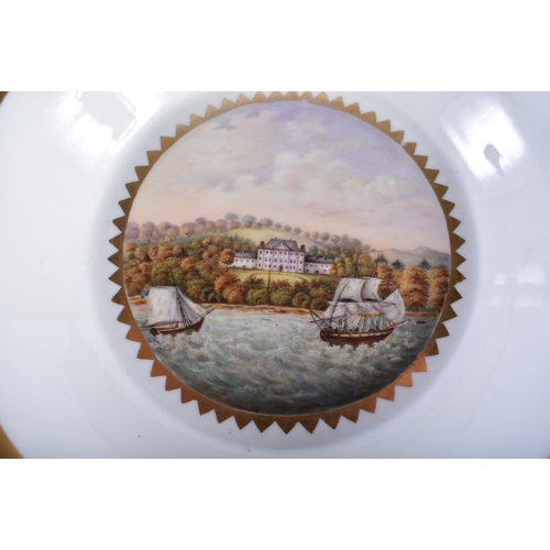 496 - A FINE EARLY 19TH CENTURY GERMAN PORCELAIN MARITIME DISH by Christian Fischer Pirkenhammer. 16 cm di... 