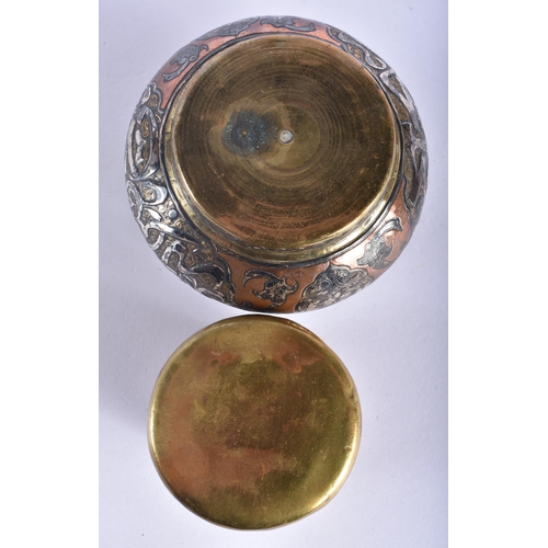 499 - TWO 19TH CENTURY ISLAMIC SILVER INLAID MIDDLE EASTERN BRONZE CENSERS decorated with calligraphy and ... 