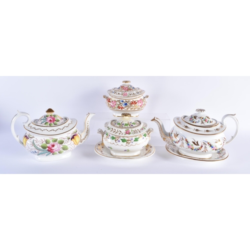 5 - TWO EARLY 19TH CENTURY COALPORT RATHBONE TEAPOTS AND COVERS together with sugar bowls with stand and... 