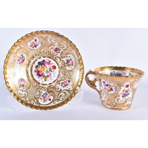 51 - THREE EARLY 19TH CENTURY CHAMBERLAINS WORCESTER PORCELAIN CUPS AND SAUCERS painted with armorials an... 