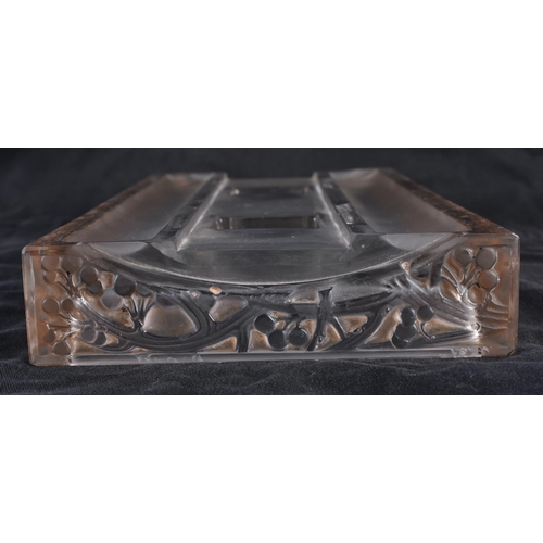 510 - A RARE LARGE RENE LALIQUE FRENCH GLASS DESK STAND decorated with berries and scrolling foliage. 26cm... 