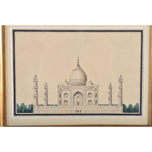 519 - A FINE 19TH CENTURY INDIAN COMPANY SCHOOL WATERCOLOUR painted with a view of the Taj Mahal. 26cm x 2... 