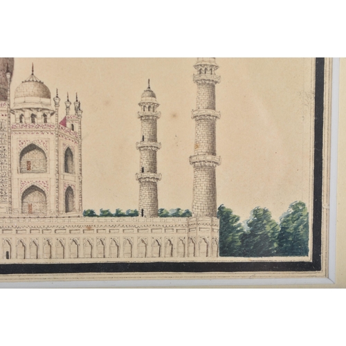 519 - A FINE 19TH CENTURY INDIAN COMPANY SCHOOL WATERCOLOUR painted with a view of the Taj Mahal. 26cm x 2... 