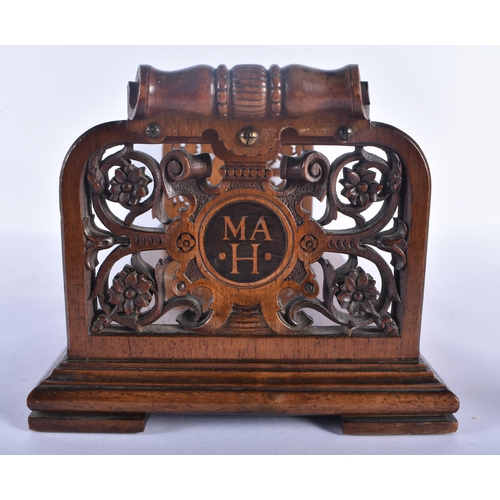 521 - A FINE VICTORIAN CARVED WOOD COUNTRY HOUSE DESK BOOK RACK decorated with floral roundels and inlaid ... 