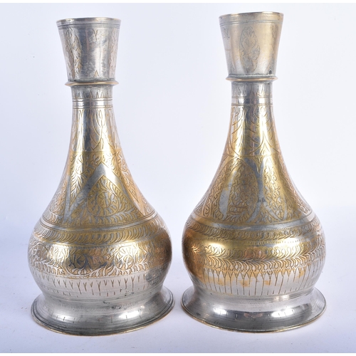 523 - A PAIR OF 19TH CENTURY ISLAMIC MIDDLE EASTERN HOOKAH PIPE BASES decorated all over with foliage and ... 