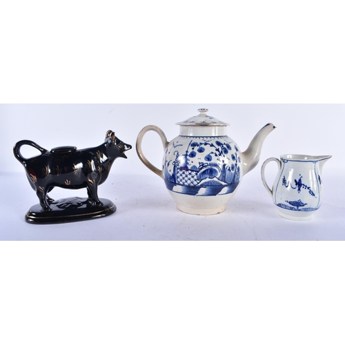 536 - AN EARLY 19TH CENTURY ENGLISH PEARLWARE MOTTO TEAPOT AND COVER together with a similar cream jug and... 