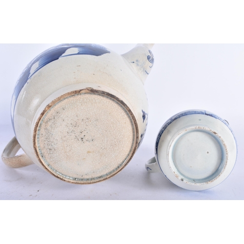 536 - AN EARLY 19TH CENTURY ENGLISH PEARLWARE MOTTO TEAPOT AND COVER together with a similar cream jug and... 