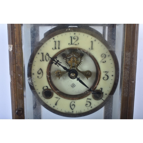 553 - AN AMERICAN ANSONIA FOUR GLASS REGULATOR CLOCK. 28 cm x 15 cm.