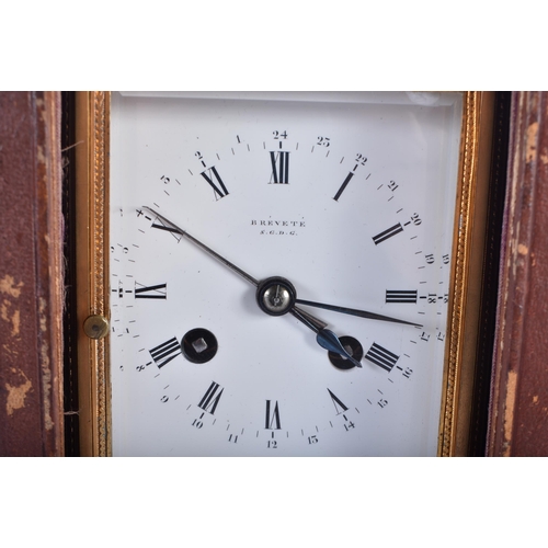 564 - A LARGE ANTIQUE FRENCH CARRIAGE CLOCK with finely engraved case. 22.5 cm high inc handle.