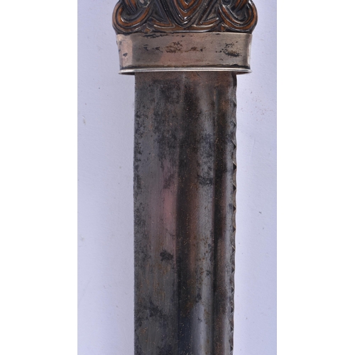 574 - AN ANTIQUE SCOTTISH DIRK DAGGER with white metal mounts. 44 cm long.