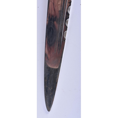 575 - AN ANTIQUE SCOTTISH DIRK DAGGER inset with cairngorms. 44 cm long.