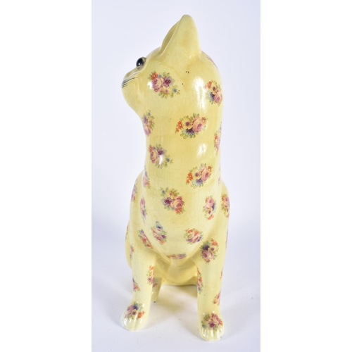 576 - A LARGE CONTINENTAL MASONIC STYLE GALLE TYPE POTTERY CAT. 34 cm x 15 cm.