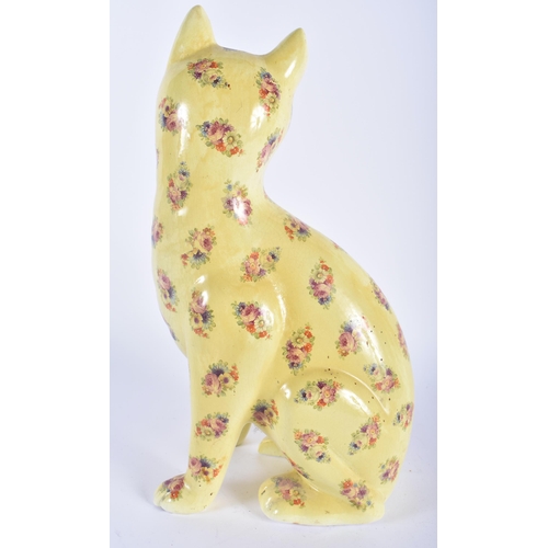 576 - A LARGE CONTINENTAL MASONIC STYLE GALLE TYPE POTTERY CAT. 34 cm x 15 cm.