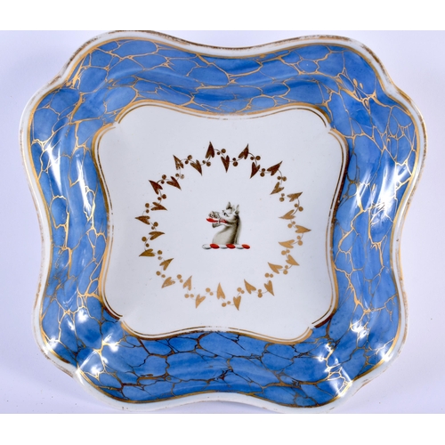 58 - TWO EARLY 19TH CENTURY CHAMBERLAINS WORCESTER SQUARE FORM DISHES one of floral design, the other wit... 