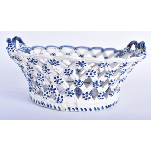 581 - A RARE 18TH CENTURY DERBY TWIN HANDLED BLUE AND WHITE CHESTNUT BASKET together with a 18th century W... 