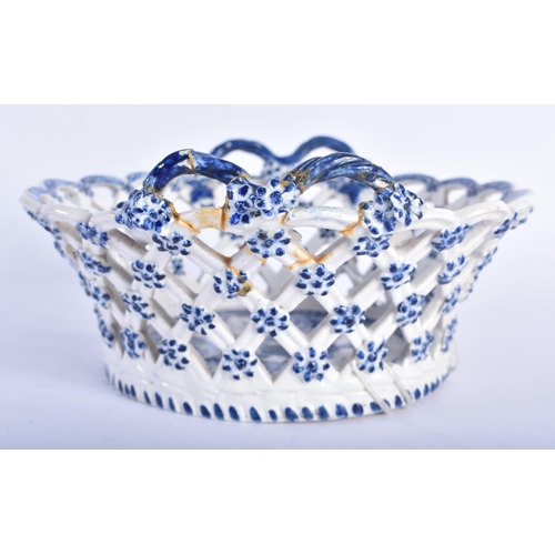 581 - A RARE 18TH CENTURY DERBY TWIN HANDLED BLUE AND WHITE CHESTNUT BASKET together with a 18th century W... 