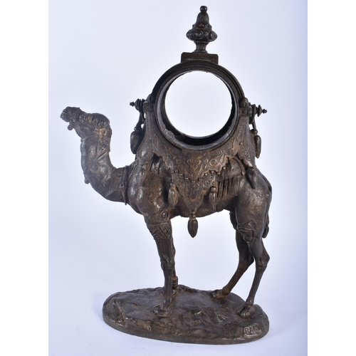 583 - A LARGE ANTIQUE SPELTER CAMEL MANTEL CLOCK After Antoine Louis Barye. 34 cm x 18cm.