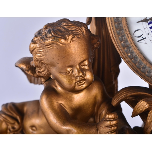 584 - A LARGE 19TH CENTURY FRENCH BRONZE MANTEL CLOCK formed with a central drum encased by two putti. 38 ... 