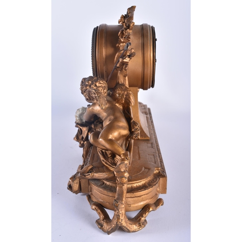 584 - A LARGE 19TH CENTURY FRENCH BRONZE MANTEL CLOCK formed with a central drum encased by two putti. 38 ... 