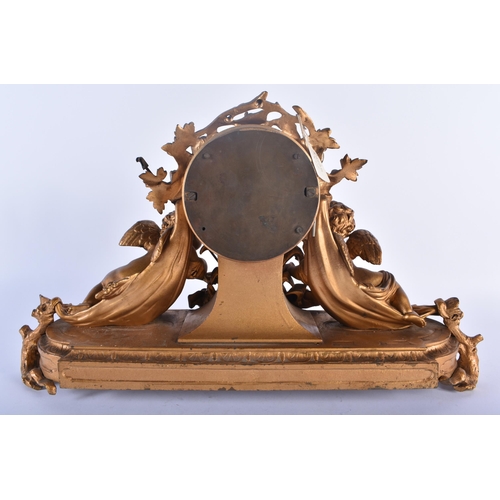 584 - A LARGE 19TH CENTURY FRENCH BRONZE MANTEL CLOCK formed with a central drum encased by two putti. 38 ... 