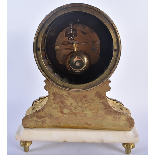 590 - A 19TH CENTURY FRENCH ORMOLU AND SEVRES PORCELAIN MANTEL CLOCK supported upon a white marble base. 2... 