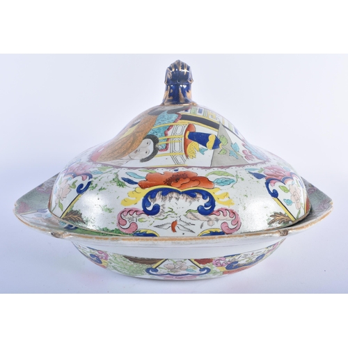 591 - A VERY RARE LARGE 19TH CENTURY MASONS IRONSTONE TUREEN AND COVER decorated in the Mandarin pattern. ... 