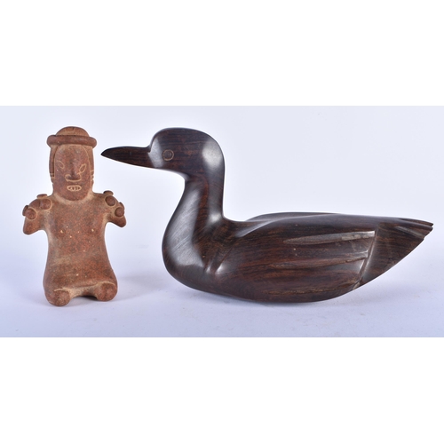 608 - A CONTINENTAL CARVED HARDWOOD DUCK etc. (4)