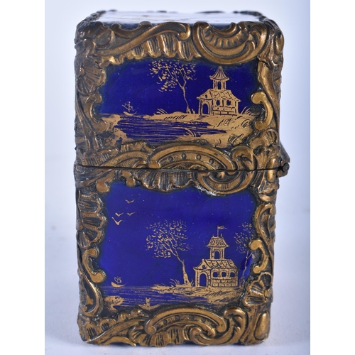 613 - A LOVELY 18TH CENTURY  GEORGE III ENAMEL AND BRONZE COUNTRY HOUSE BOX painted with chinoiserie scene... 