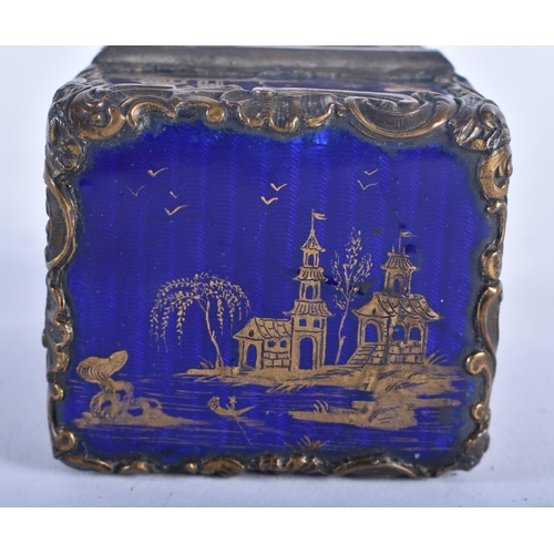 613 - A LOVELY 18TH CENTURY  GEORGE III ENAMEL AND BRONZE COUNTRY HOUSE BOX painted with chinoiserie scene... 