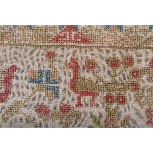 621 - A MID 19TH CENTURY FRAMED EMBROIDERED SAMPLER by Isabella Henry 1844. 42 cm x 32 cm.