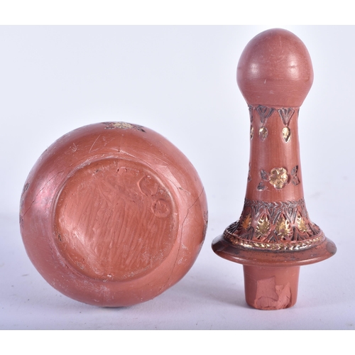 627 - A TURKISH TOPHANE POTTERY FLASK AND COVER. 23 cm high.