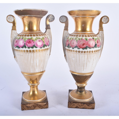 631 - A PAIR OF EARLY 19TH CENTURY FRENCH PORCELAIN VASES together with a similar coffee cup & a teabowl a... 