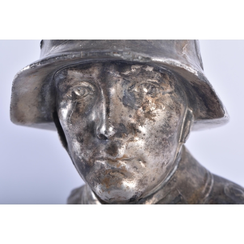 648 - AN EARLY 20TH CENTURY SILVER PLATED BUST OF A MILITARY SOLDIER. 21 cm x 8 cm.