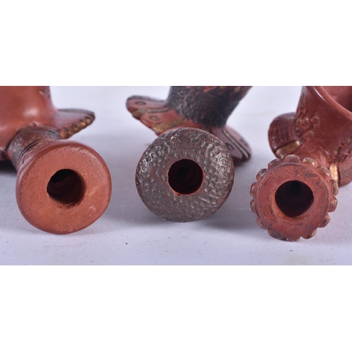 651 - THREE TURKISH OTTOMAN TOPHANE POTTERY PIPES. 10 cm long. (3)