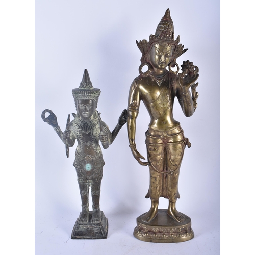 656 - A LARGE LATE 19TH CENTURY INDIAN BRONZE FIGURE OF THE GODDESS TARA together with a Chinese bronze be... 